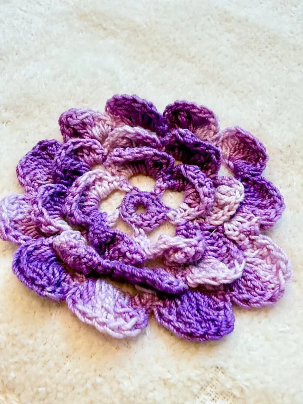 Vintage CottageTowel Sets Crochet Flowers Cream Purple Grandmacore